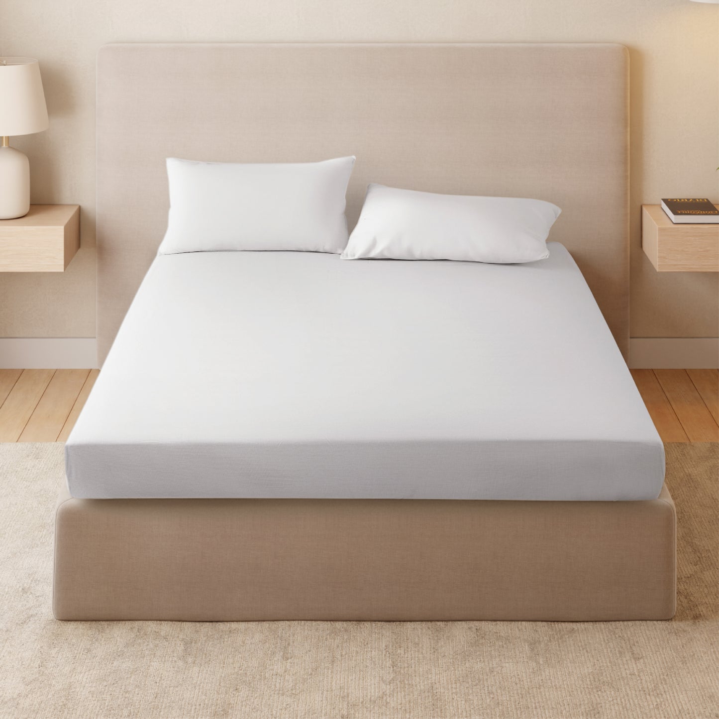 Zephyr 100% Cotton Fitted Queen Bedsheet, 233 TC, Solid, White