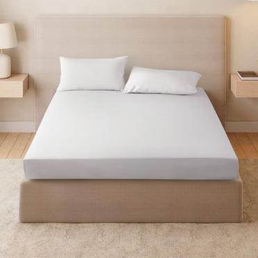Zephyr 100% Cotton Fitted Queen Bedsheet, 233 TC, Solid, White