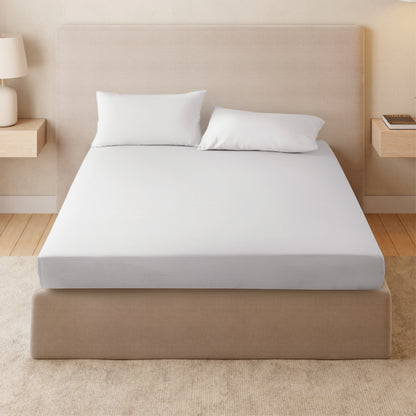 Zephyr 100% Cotton Fitted Queen Bedsheet, 233 TC, Solid, White