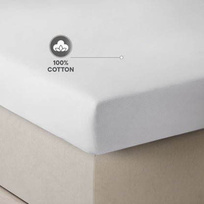 Zephyr 100% Cotton Fitted Queen Bedsheet, 233 TC, Solid, White
