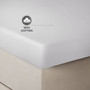 Zephyr 100% Cotton Fitted King Bedsheet, 233 TC, Solid, White