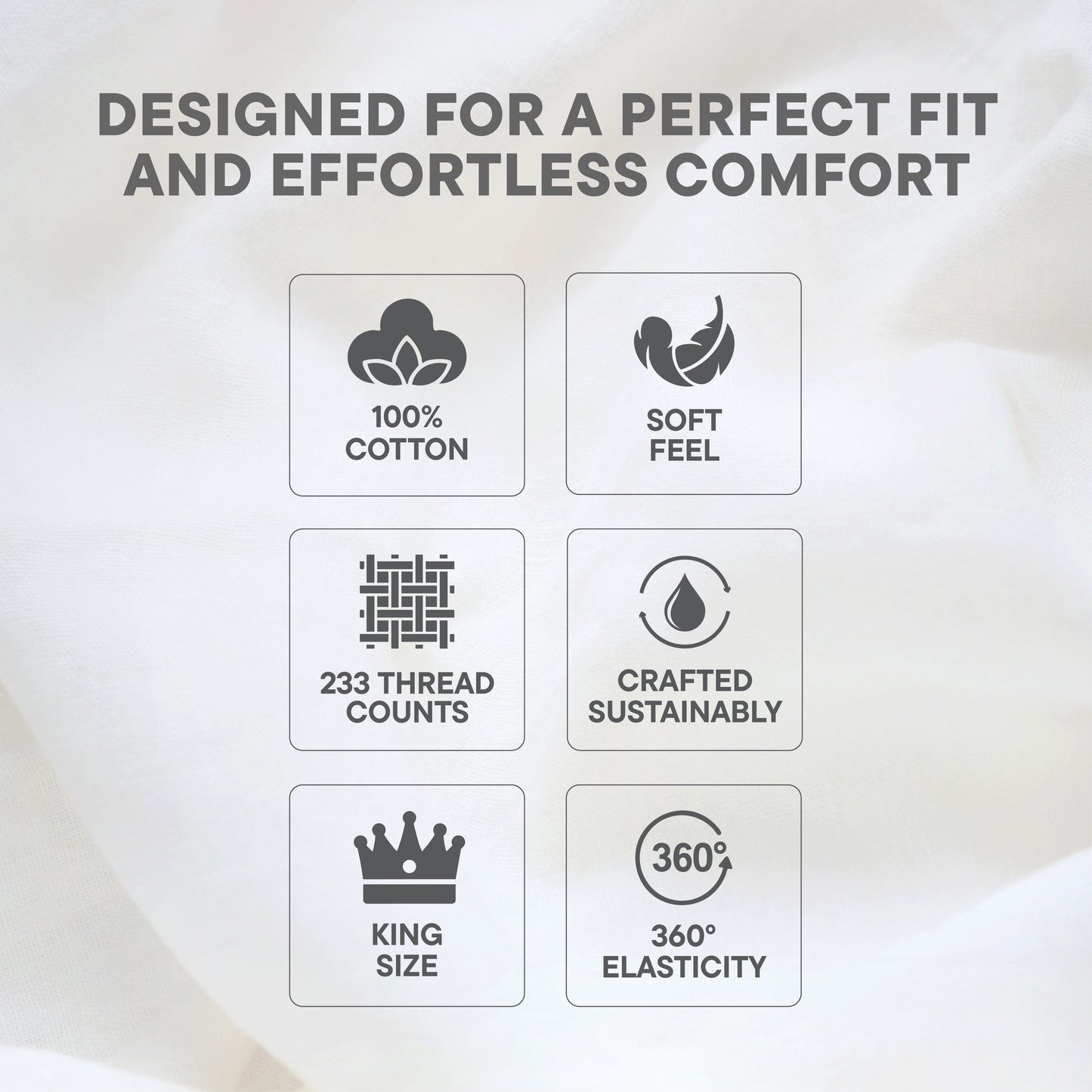 Zephyr 100% Cotton Fitted King Bedsheet, 233 TC, Solid, White