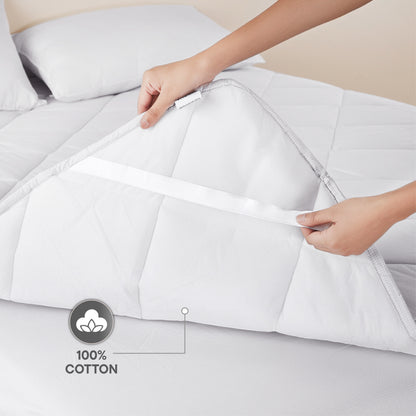 Zephyr 100% Cotton King Mattress Protector, 233 TC, Solid, White