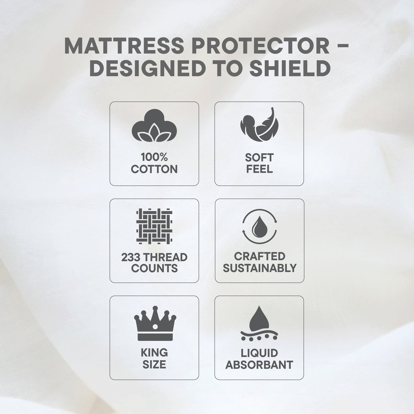 Zephyr 100% Cotton King Mattress Protector, 233 TC, Solid, White