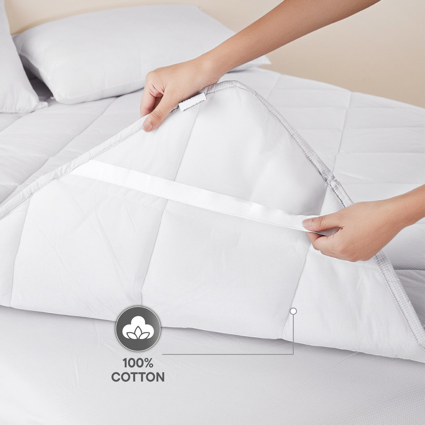 Zephyr 100% Cotton Queen Mattress Protector, 233 TC, Solid, White