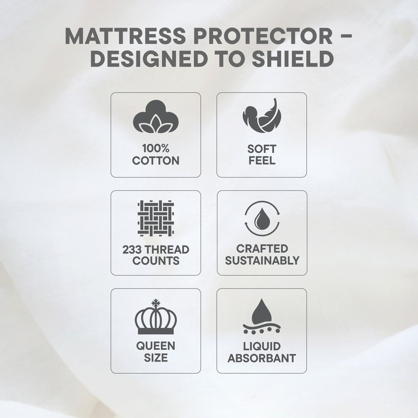 Zephyr 100% Cotton Queen Mattress Protector, 233 TC, Solid, White