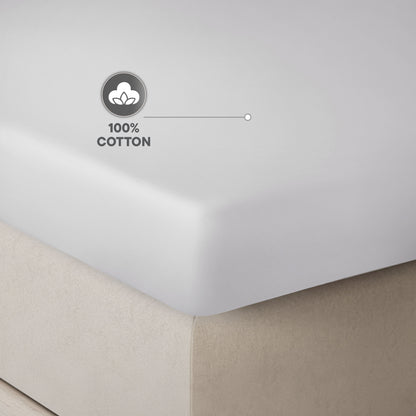 Viora Cotton Poly Fitted Queen Bedsheet, 220 TC, Solid, White