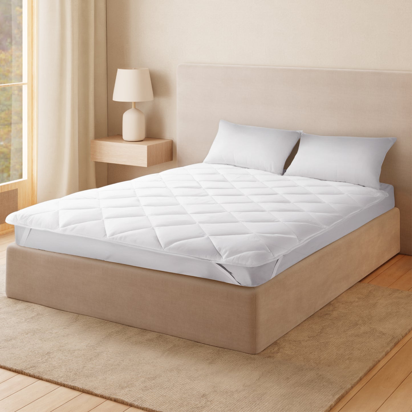 Viora Cotton Poly King Mattress Protector, 220 TC, Solid, White