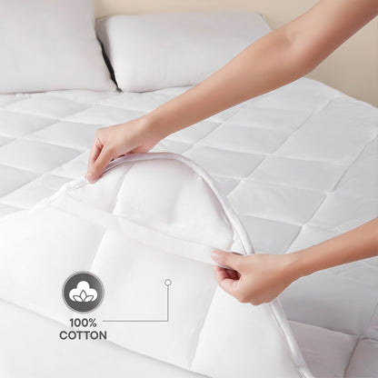 Viora Cotton Poly King Mattress Protector, 220 TC, Solid, White