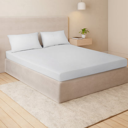 Arden 100% Cotton Fitted Queen Bedsheet, 220 TC, Solid, White