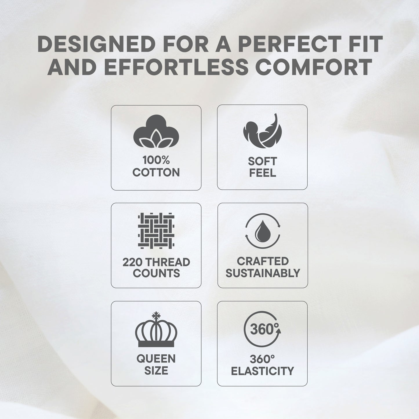 Arden 100% Cotton Fitted Queen Bedsheet, 220 TC, Solid, White