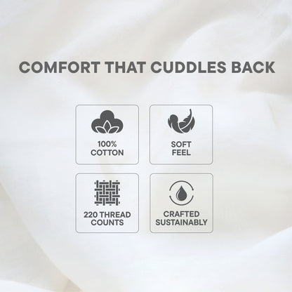 Arden 100% Cotton Double Quilt, 220 TC, Solid, White