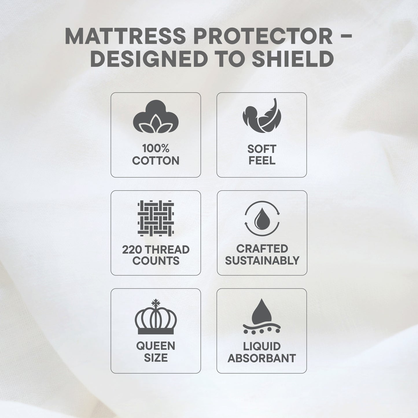 Arden 100% Cotton Queen Mattress Protector, 220 TC, Solid, White