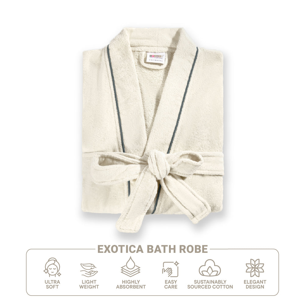 Exotica 100% Cotton Bath Robe, 350 GSM, Solid, White