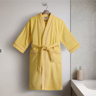 Exotica 100% Cotton Bath Robe, 350 GSM, Solid, Yellow
