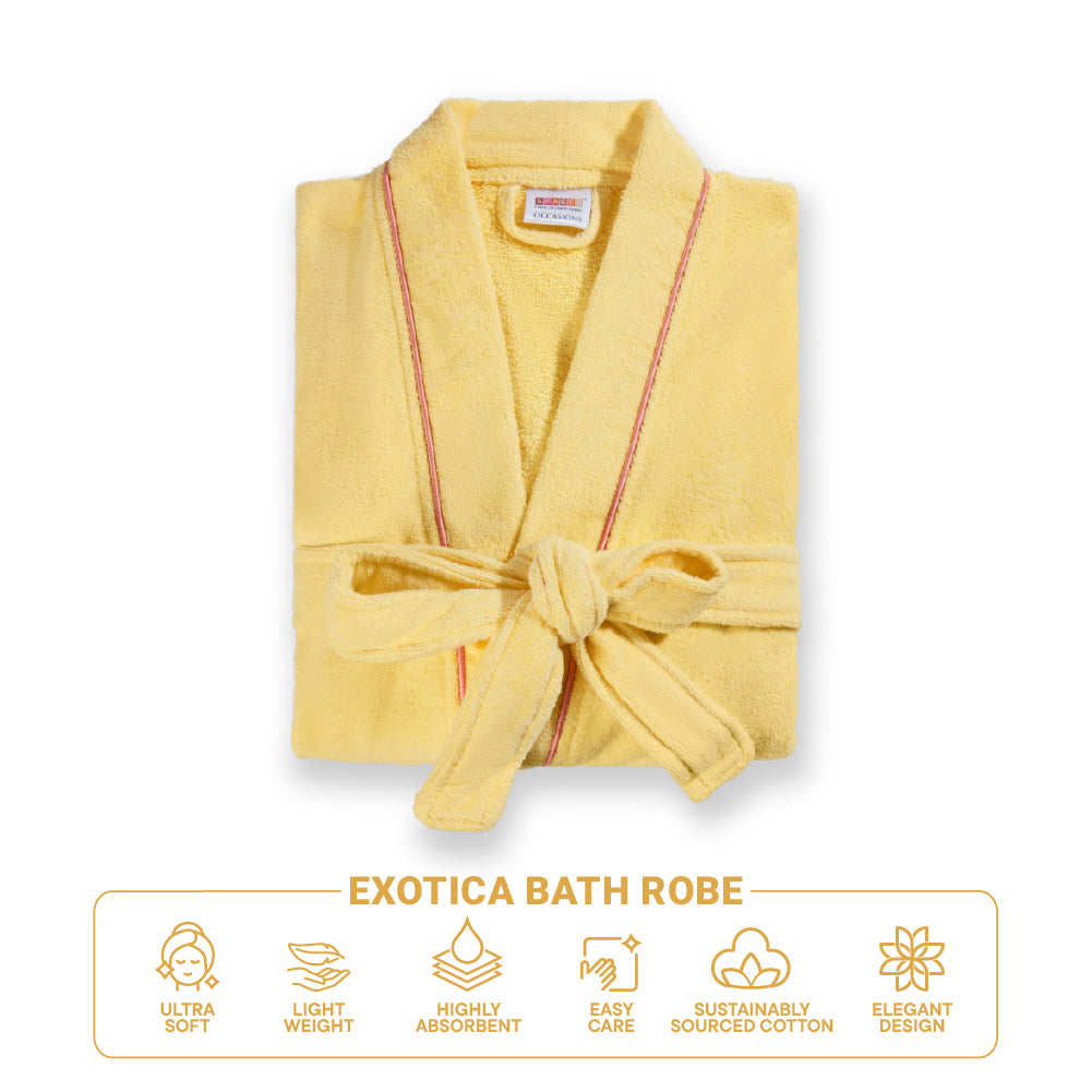 Exotica 100% Cotton Medium Bath Robe, 350 GSM, Solid, Yellow