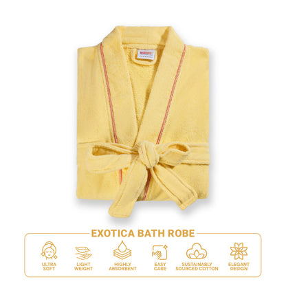 Exotica 100% Cotton Medium Bath Robe, 350 GSM, Solid, Yellow