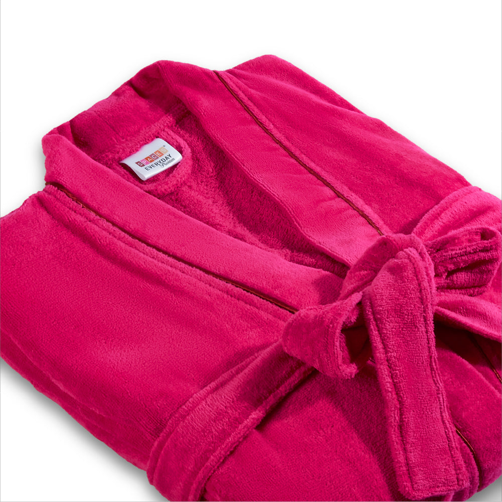 Exotica 100% Cotton Medium Bath Robe, 350 GSM, Solid, Dark Red