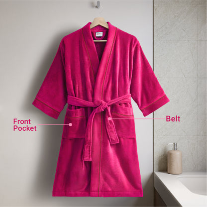 Exotica 100% Cotton Medium Bath Robe, 350 GSM, Solid, Dark Red