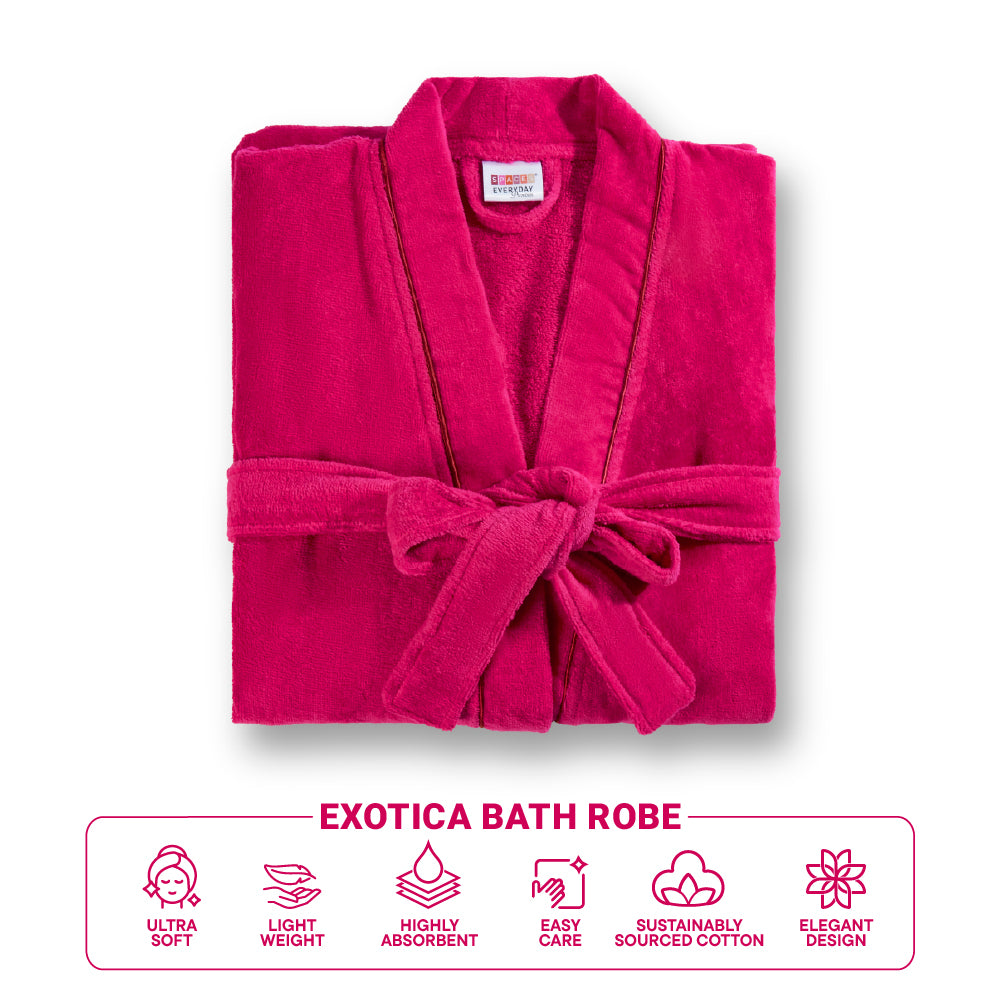 Exotica 100% Cotton Medium Bath Robe, 350 GSM, Solid, Dark Red