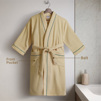 Exotica 100% Cotton Bath Robe, 350 GSM, Solid, Light Brown