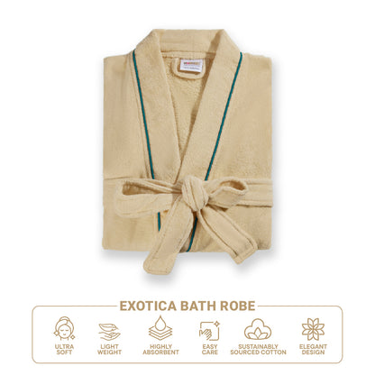 Exotica 100% Cotton Bath Robe, 350 GSM, Solid, Light Brown