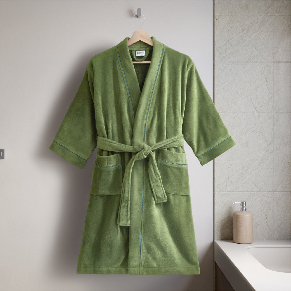 Exotica 100% Cotton Medium Bath Robe, 350 GSM, Solid, Dark Green