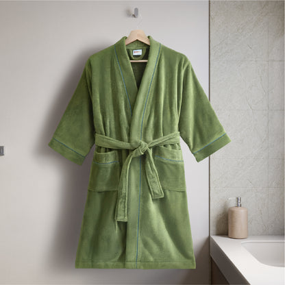 Exotica 100% Cotton Medium Bath Robe, 350 GSM, Solid, Dark Green