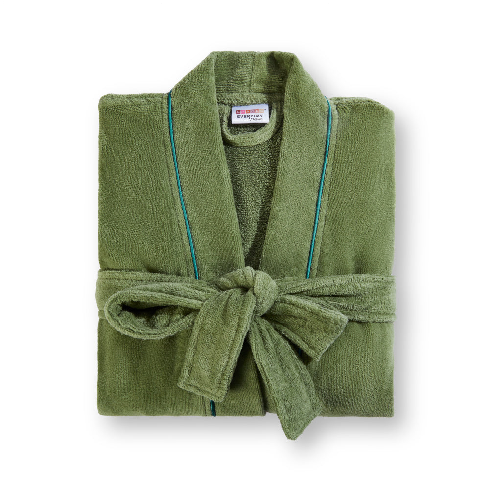 Exotica 100% Cotton Medium Bath Robe, 350 GSM, Solid, Dark Green