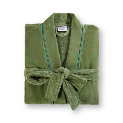 Exotica 100% Cotton Medium Bath Robe, 350 GSM, Solid, Dark Green