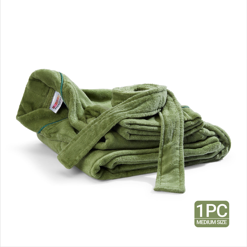 Exotica 100% Cotton Medium Bath Robe, 350 GSM, Solid, Dark Green