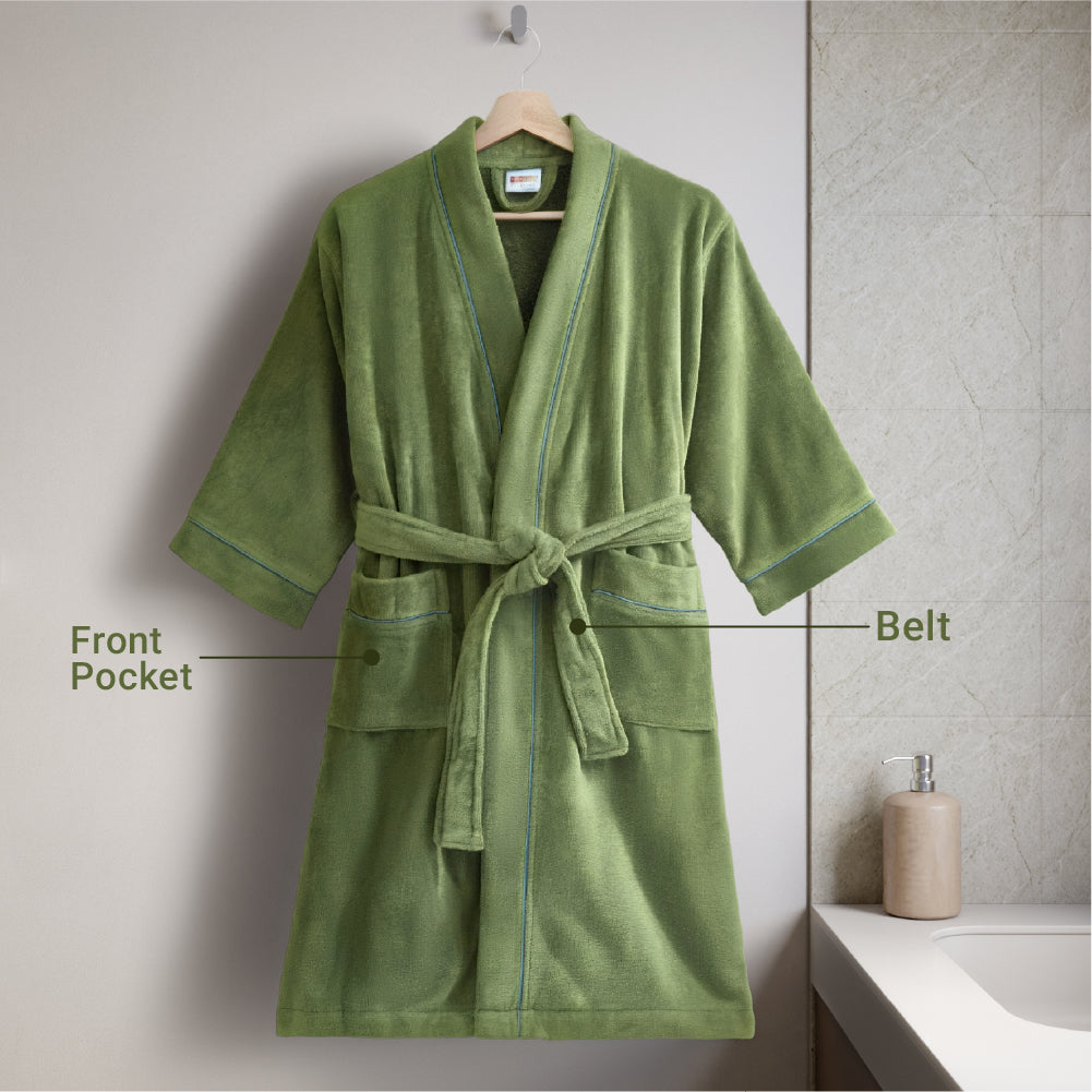 Exotica 100% Cotton Medium Bath Robe, 350 GSM, Solid, Dark Green