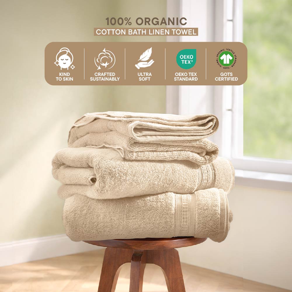 Organic Organic Cotton Bath Towel, 640 GSM, Solid, Beige