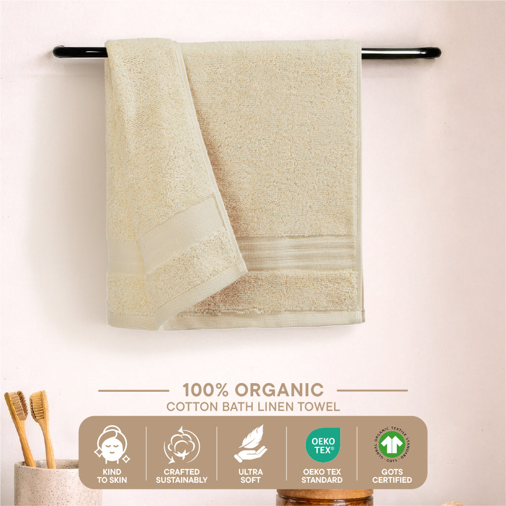 Organic Organic Cotton Hand Towel, 640 GSM, Solid, Cream