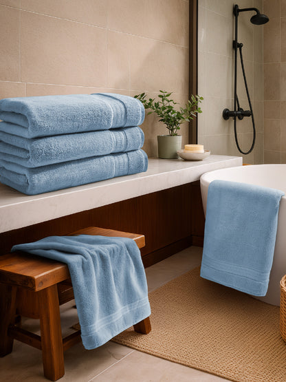 Opulent 100% Cotton Bath Towel, 550 GSM, Solid, Blue