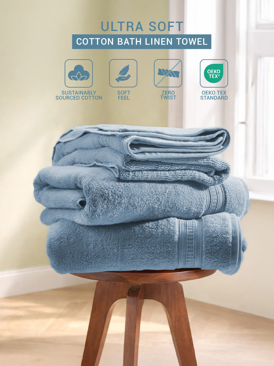 Opulent 100% Cotton Bath Towel, 550 GSM, Solid, Blue