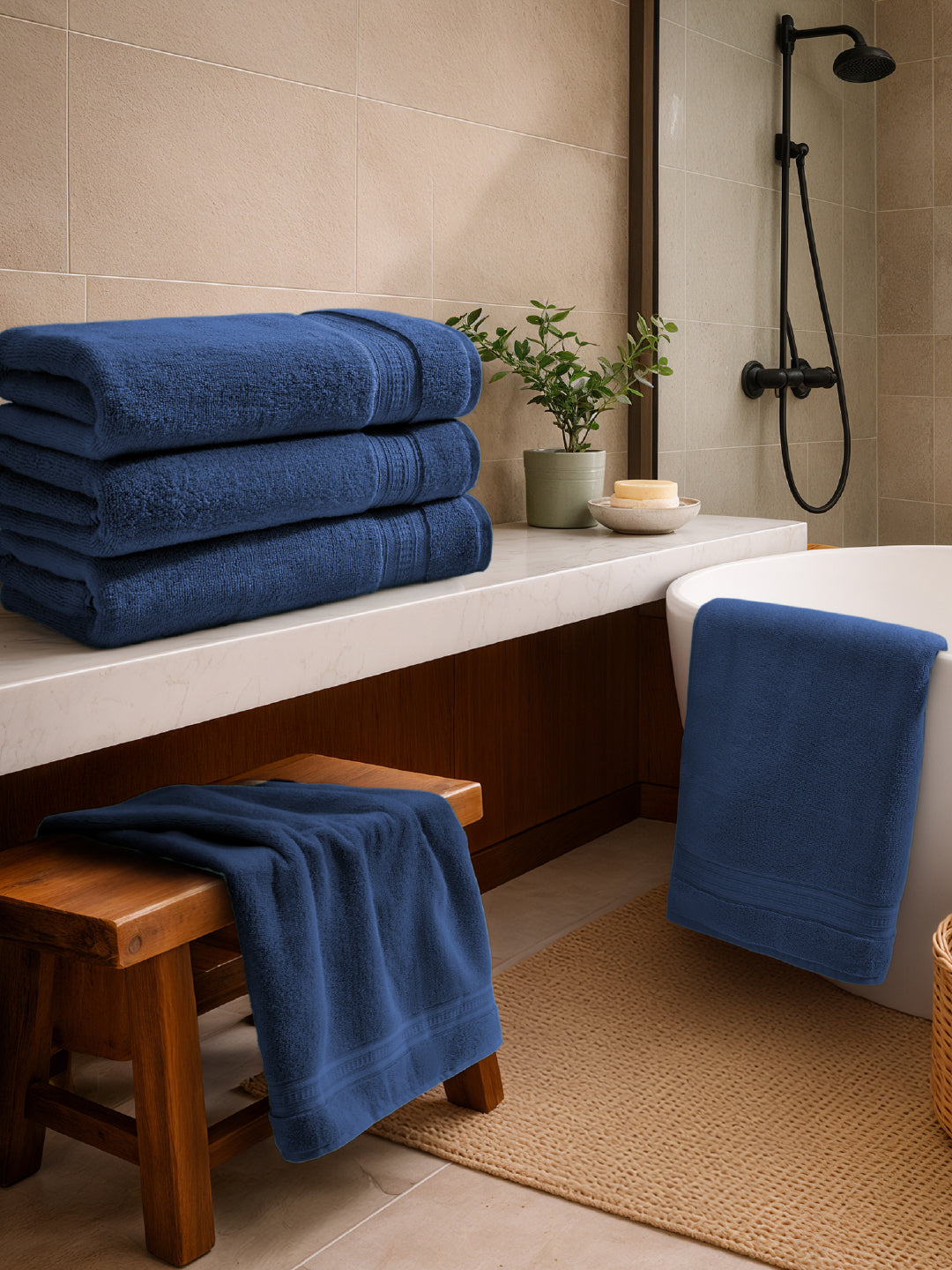 Opulent 100% Cotton Bath Towel, 550 GSM, Solid, Dark Blue