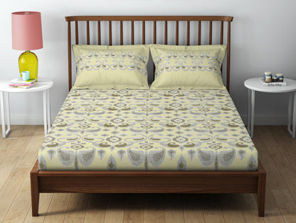 Essentials 100% Cotton  Double Bedsheet, 132 TC, Geometric, Cream