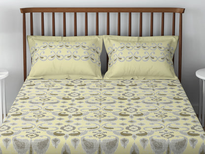 Essentials 100% Cotton  Double Bedsheet, 132 TC, Geometric, Cream