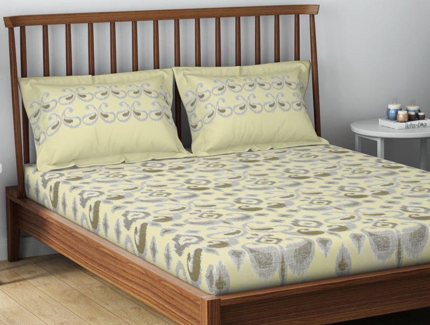Essentials 100% Cotton  Double Bedsheet, 132 TC, Geometric, Cream