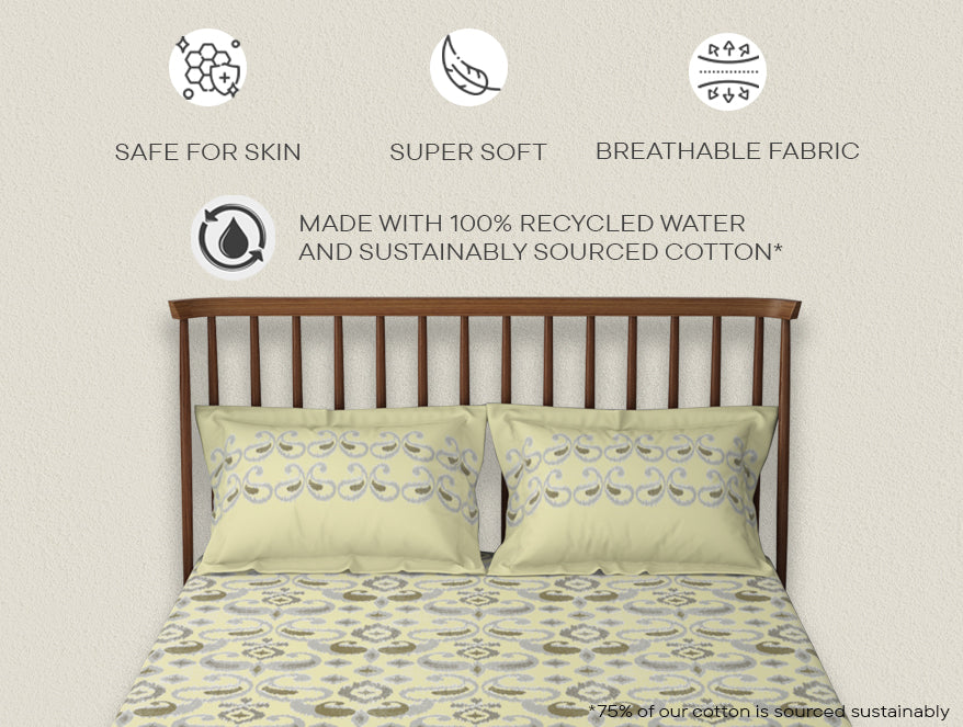 Essentials 100% Cotton  Double Bedsheet, 132 TC, Geometric, Cream