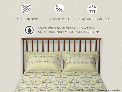 Essentials 100% Cotton  Double Bedsheet, 132 TC, Geometric, Cream
