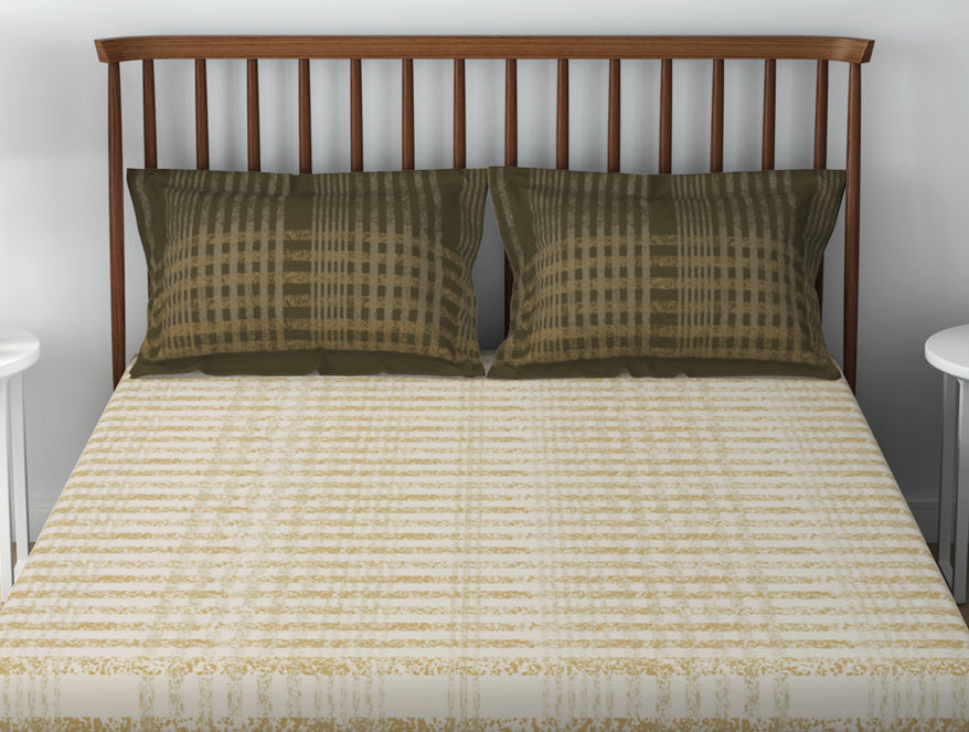 Essentials 100% Cotton  Double Bedsheet, 132 TC, Geometric, Beige