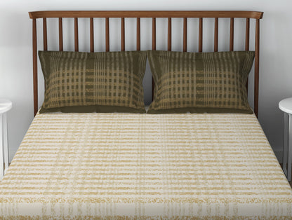 Essentials 100% Cotton  Double Bedsheet, 132 TC, Geometric, Beige