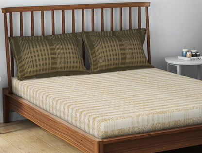 Essentials 100% Cotton  Double Bedsheet, 132 TC, Geometric, Beige