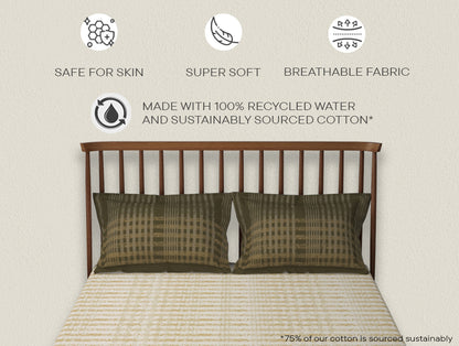 Essentials 100% Cotton  Double Bedsheet, 132 TC, Geometric, Beige