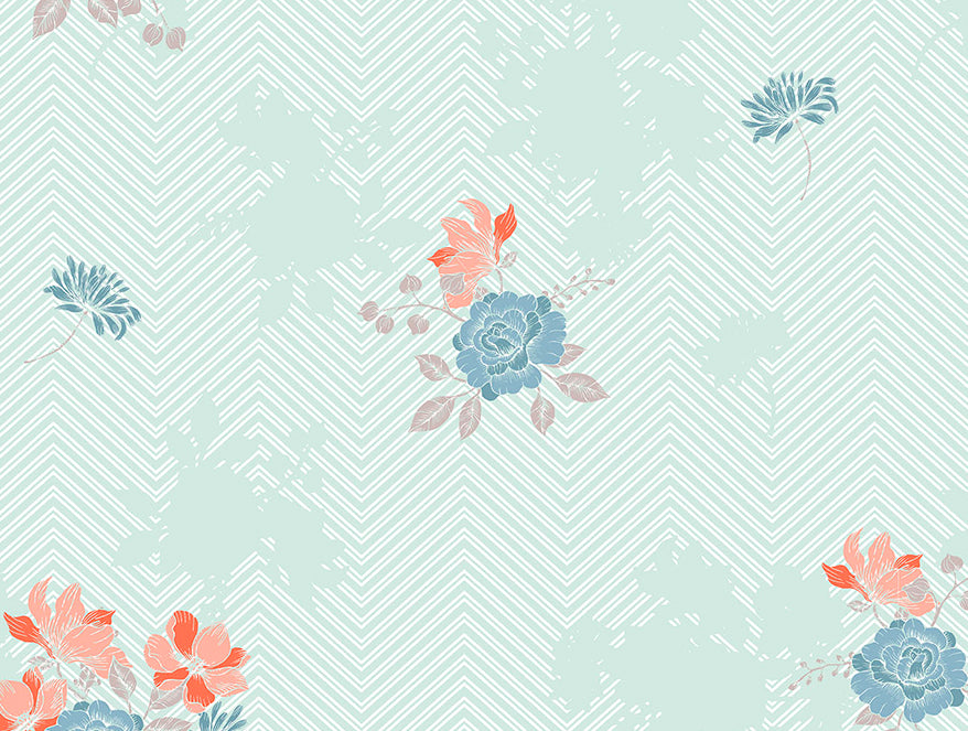 Essentials 100% Cotton  Double Bedsheet, 132 TC, Floral, Light Aqua