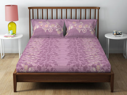 Essentials 100% Cotton  Double Bedsheet, 132 TC, Floral, Blush