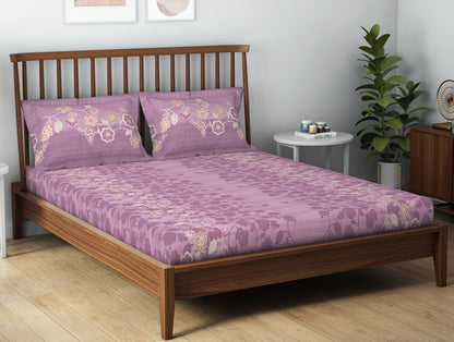 Essentials 100% Cotton  Double Bedsheet, 132 TC, Floral, Blush