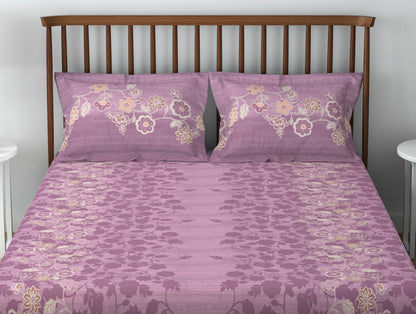 Essentials 100% Cotton  Double Bedsheet, 132 TC, Floral, Blush